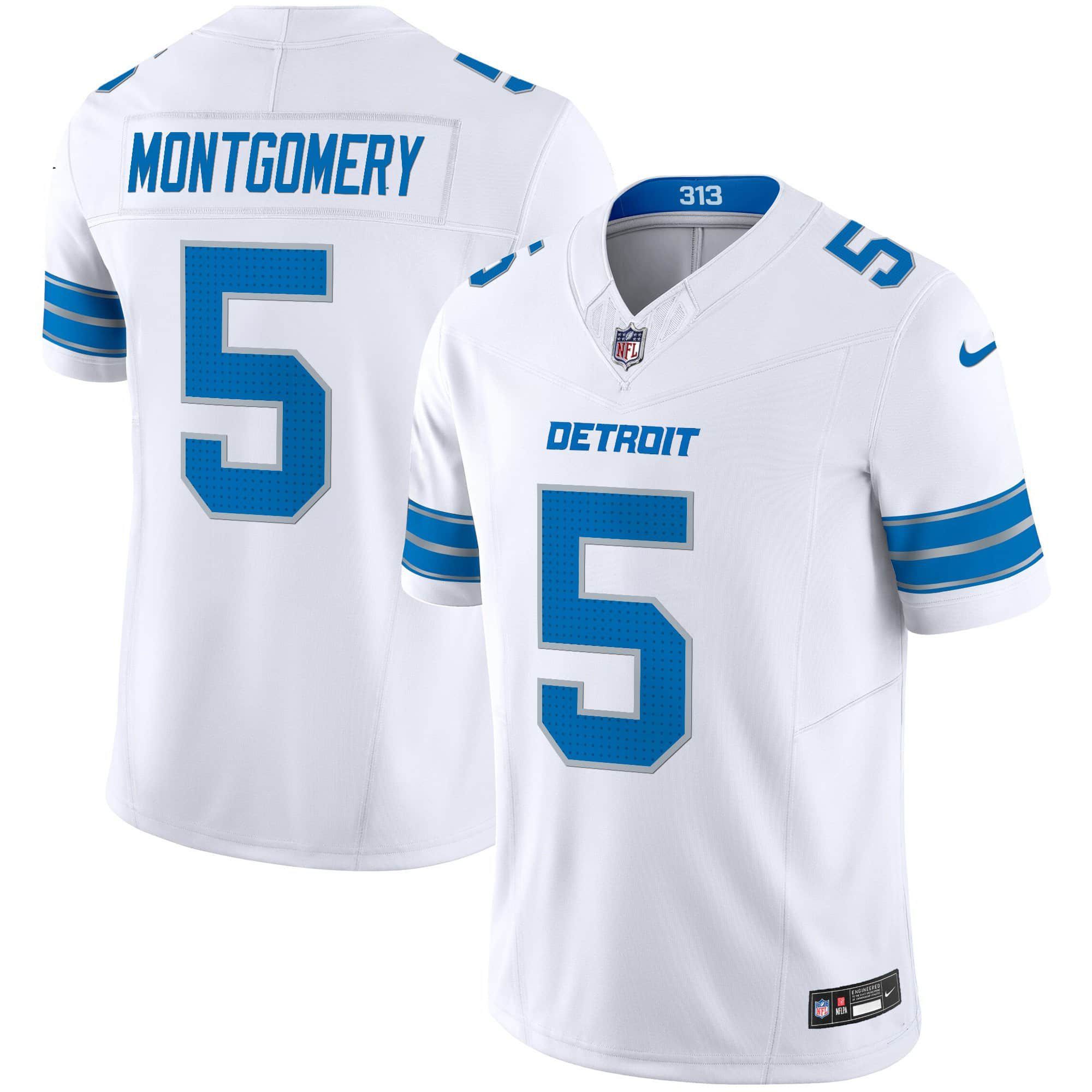 Men Detroit Lions #5 Montgomery White 2024 Nike Vapor Limited NFL Jersey